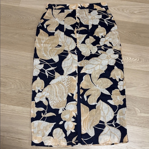 REISS (6) Floral Axelle Midi 100% Linen Skirt Front Slit Black Cream Slim Fit - Picture 14 of 15